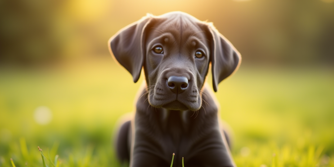 Chiot cane corso assis dans l'herbe en plein jour