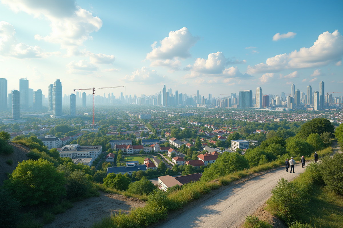 Paysage urbain avec bâtiments durables et espaces verts