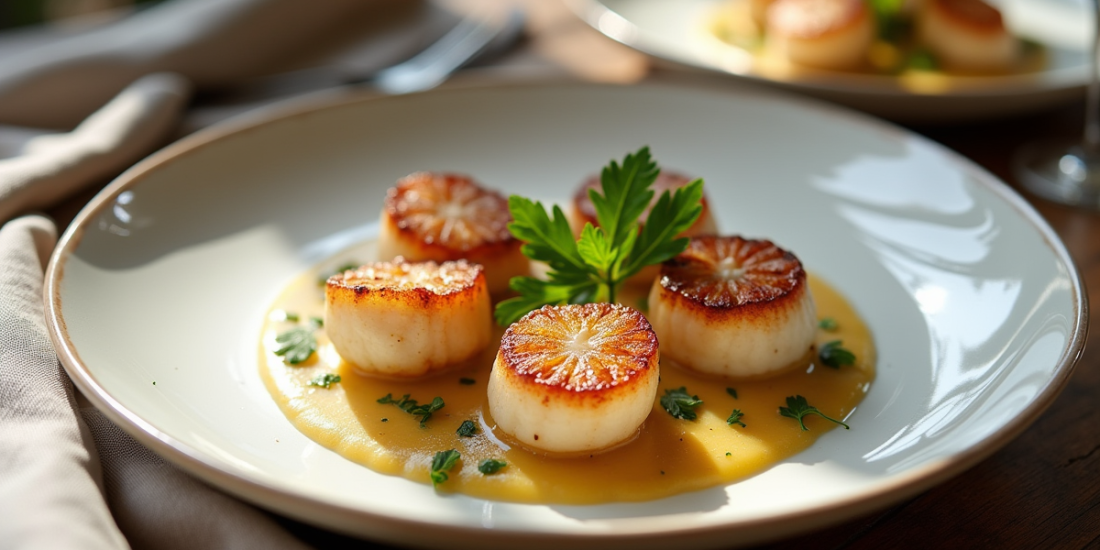 Assiette de coquilles SaintJacques à la normande élégante