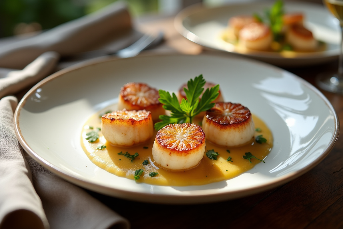 Assiette de coquilles SaintJacques à la normande élégante