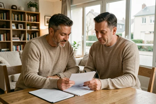 Couple comparant des offres d'assurance habitation dans un appartement moderne à Colomiers