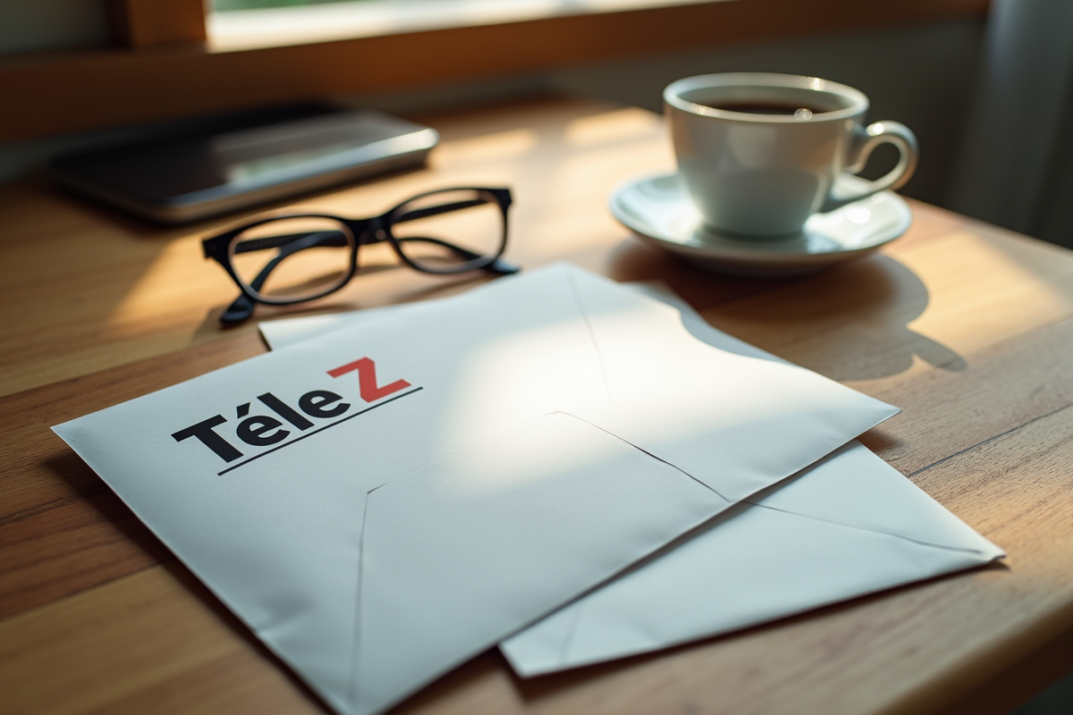 Courrier d abonnement Télé Z sur un bureau en bois avec café