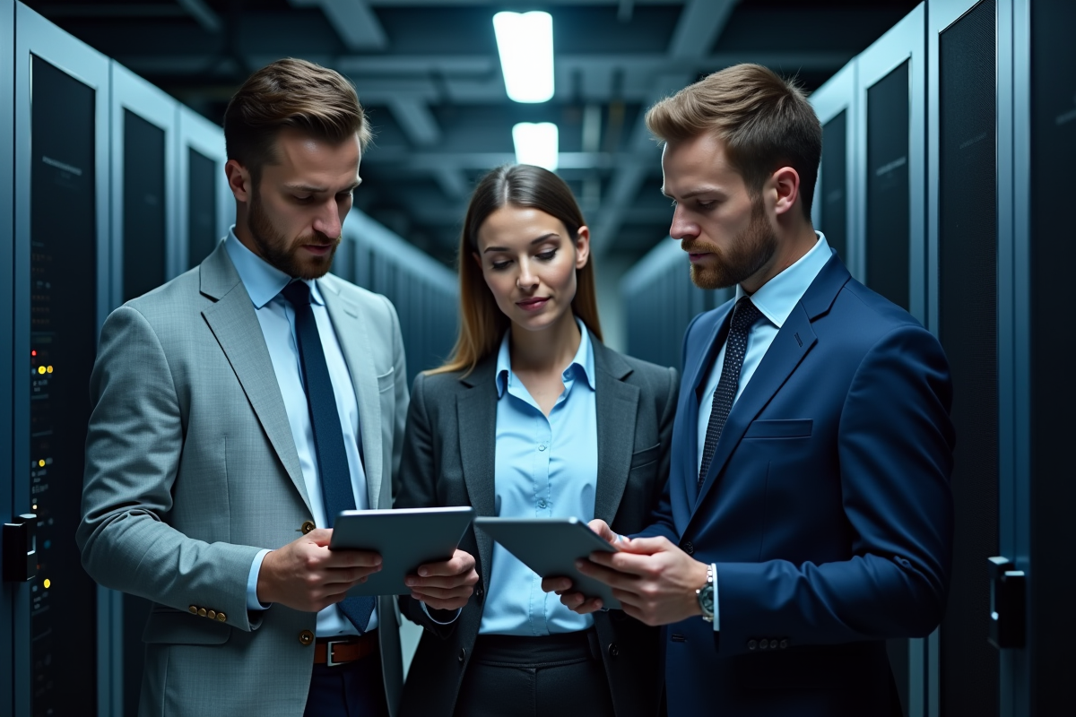 Equipe de professionnels de la cybersécurité dans une salle serveurs