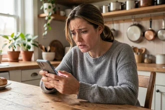 Femme consultant son smartphone pour identifier un numéro inconnu lors d'un appel entrant