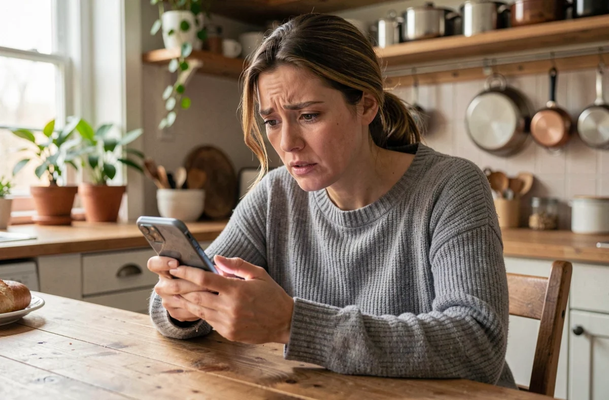 Femme consultant son smartphone pour identifier un numéro inconnu lors d'un appel entrant