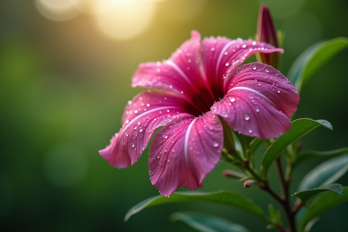 Fleur de fuchsia éclatante avec dewdrops en gros plan