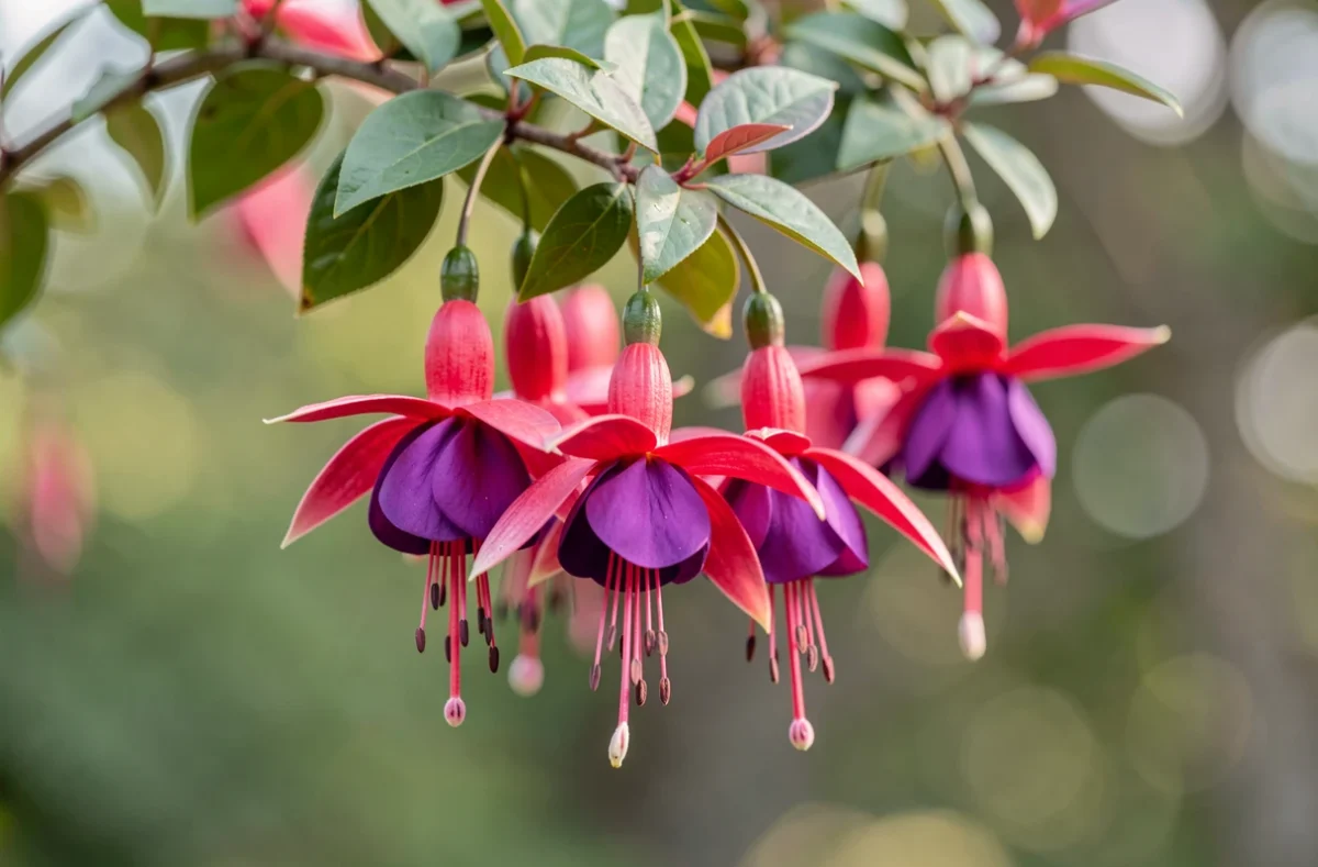 Fleurs de fuchsia rose vif et pourpre en gros plan