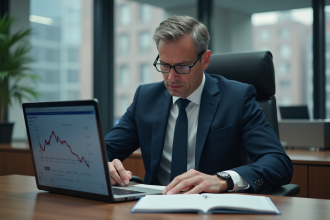 Homme d'affaires regardant un graphique euro en baisse