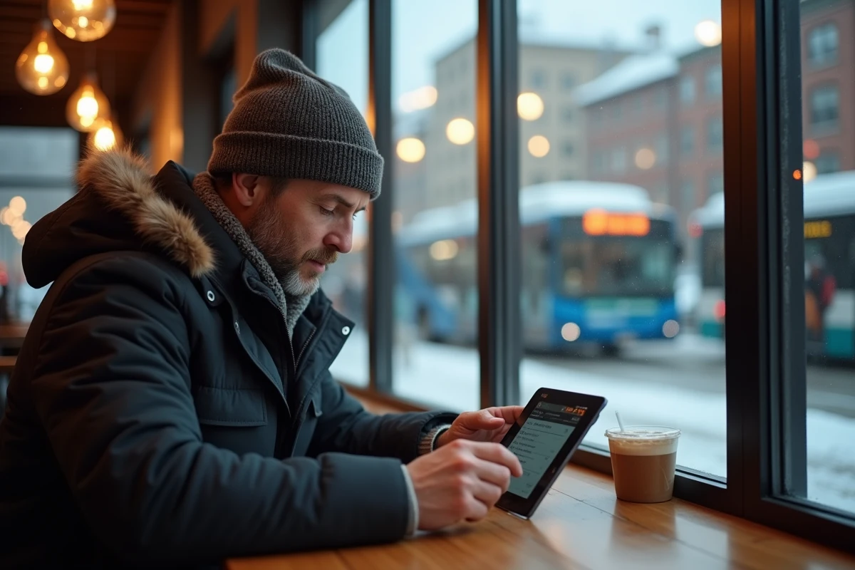 Homme dans un café regardant l