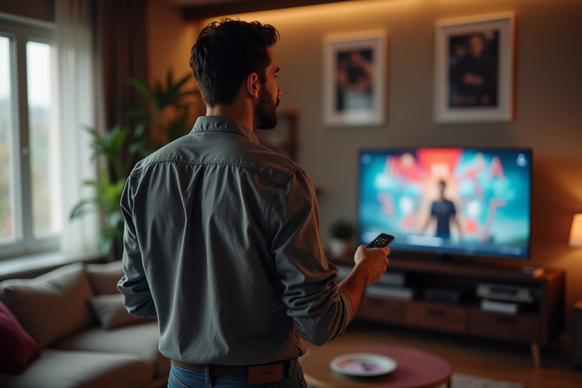 Homme regardant Netflix dans son salon cosy