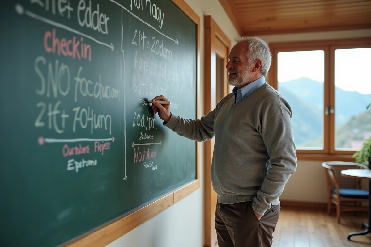 Homme marquant dates sur tableau de location vacances