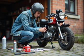 Jeune homme appliquant un decal sur une moto Dax 50cc