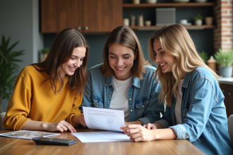 Jeunes adultes discutant d'un contrat de location à la maison