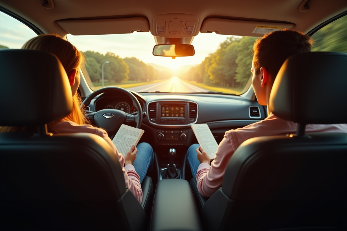 Passagers détendus dans l intérieur d une voiture en route