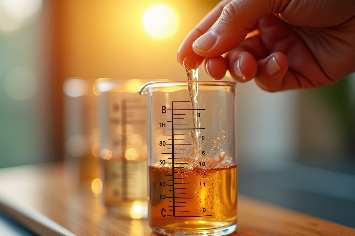 Main versant 80 ml de liquide dans un cylindre gradué